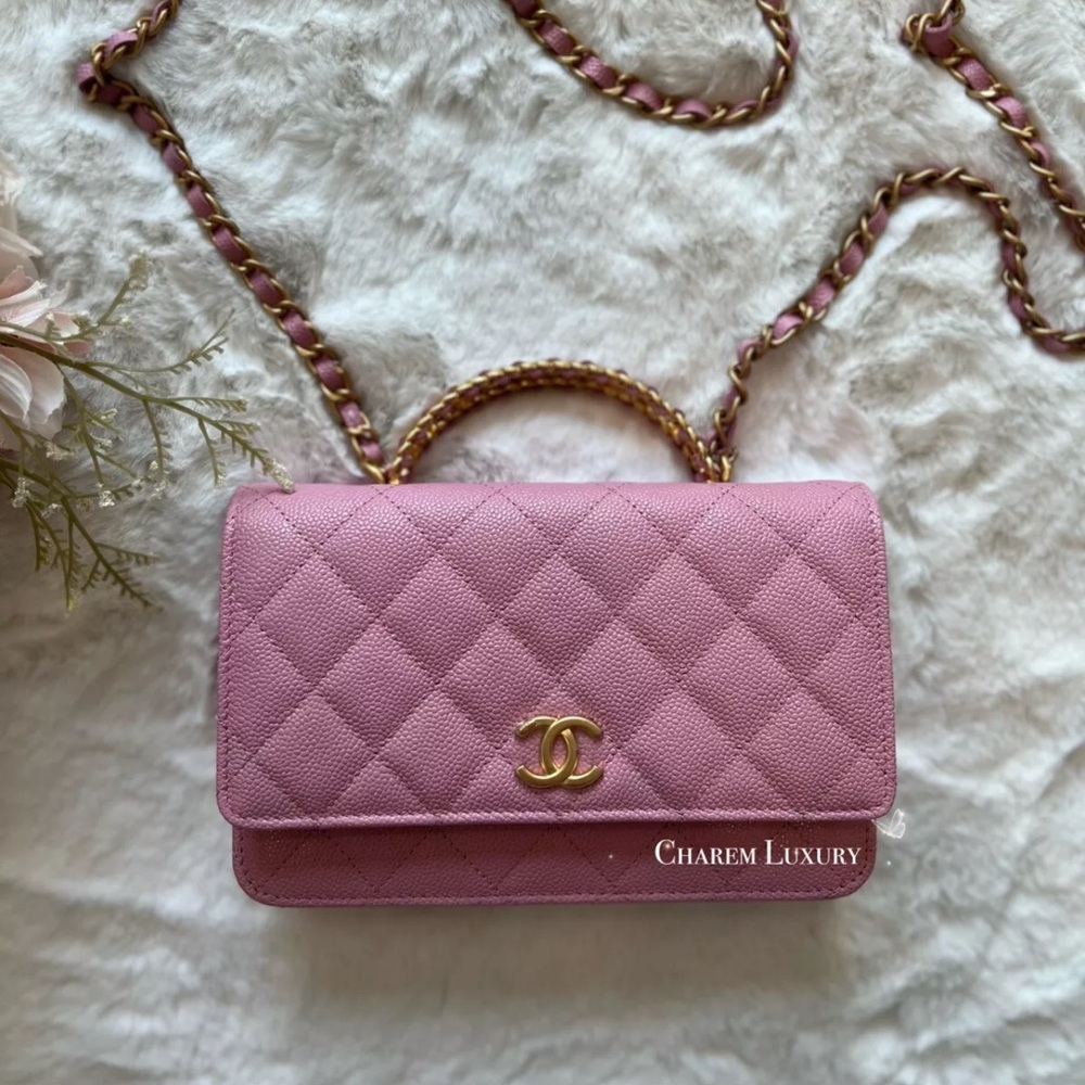 22S CHANEL Pick Me Up 💗 WOC Wallet On Chain Pink Caviar Bag Gold Top Handle